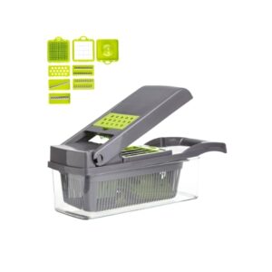Tagliaverdure Multifunzionale 10 in 1 con Contenitore – Affettatrice Manuale per Verdure e Frutta