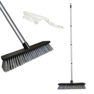 Scopa con Manico Smontabile Regolabile e Testa Inclinata Ergonomica – Spazzola Pulizia Setole + Supporto da Parete con Biadesivo – Scopa Multiuso Casa