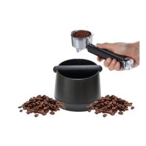 Knock Box Contenitore Fondi di Caffè 15 cm, Accessorio Barista per Portafiltro, Antiscivolo e Silenzioso, Contenitore Caffè Espresso Nero