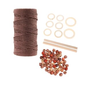 Kit Macramè per Principianti – Set Fai da Te per Appendi Piante e Decorazioni – Corda in Cotone Marrone, Anelli e Perline in Legno, Bastoncini Inclusi – Hobby Creativo DIY Casa