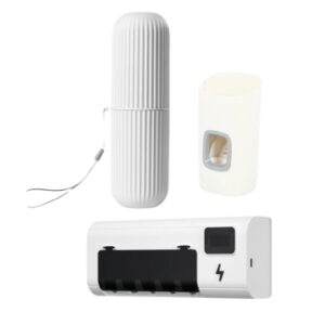 Dispenser Dentifricio Automatico da Parete con Sterilizzatore UV – Porta Spazzolini Multifunzionale, Installazione Senza Fori, Salvaspazio, Ricaricabile USB, per Famiglia