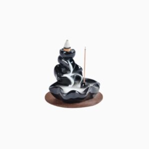 Bruciatore Incenso a Cascata in Ceramica Fatto a Mano – Effetto Cascata Zen + 8 Coni Naturali e 25 Bastoncini – Porta Incenso per Meditazione, Yoga, Arredo Casa e Ufficio