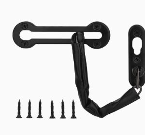 Chiavistello a Catena per Porta in Acciaio Inossidabile Nero – Set da 3 Pezzi – Serratura di Sicurezza Antifurto per Porte e Finestre, Facile Installazione
