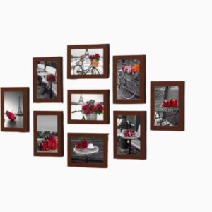 Set Cornici in Legno Scuro con Stampe Parigi – 11 Pezzi (3x 23,5x29 cm + 8x 16,5x21 cm)