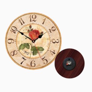 Orologio da Parete 20 cm Vintage con Rose Rosse, Silenzioso al Quarzo, Numeri Grandi, Decorazione in Legno MDF, Senza Ticchettio, a Batteria AA