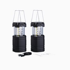 Set 2 Lanterne da Campeggio Ricaricabili 3000 mAh con Manovella, Solare e USB, Luce LED 360°, Pieghevoli e Impermeabili IPX4 con Funzione Power Bank (1 Cavo Incluso)