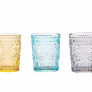 Set 15 Bicchieri Colorati 300 ml in Vetro Decorato – Design Elegante e Moderno, Resistenti, Lavastoviglie, Ideali per Acqua, Cocktail e Bevande