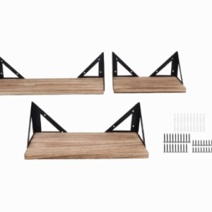 Set 3 Mensole Sospese in Legno con Staffe in Ferro – Scaffali da Parete Moderni, Salvaspazio, Facili da Installare per Casa e Ufficio