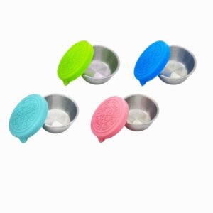 Set 4 Contenitori per Condimenti in Acciaio Inox con Coperchi in Silicone – Tazze Porta Salse Ermetiche, Riutilizzabili, per Lunch Box