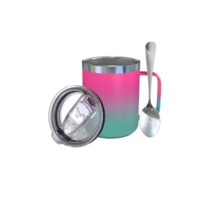 Tazza da Viaggio Isolata 355 ml – Acciaio Inox 18/8, Triplo Isolamento Termico, Coperchio Antischizzi, Base Antiscivolo – Ideale per Caffè, Tè e Bevande (Rosa e Verde)
