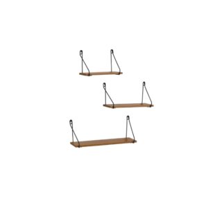 Set di 3 Mensole da Parete Moderne – Struttura in Ferro Nero e Ripiani Effetto Legno Scuro – Design Industriale – Facili da Montare