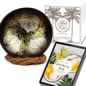 Coconut ciotola e porta ciotola, ideale come ciotola per frullato per colazione, decorazione e spuntini, set regalo, 1 ciotola di cocco + sottobicchiere di cocco