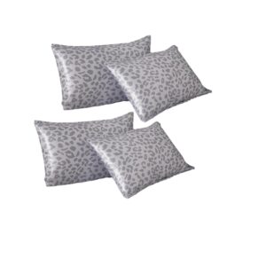Set 4 Federe in Raso Leopardato – Morbide e Setose, Chiusura a Hotel, Anti-Crespo per Capelli, per Letto e Divano