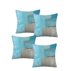 Set 4 Copricuscini 45x45 cm Blu e Grigio – Federe Decorative Stile Astratto Moderno – Morbide Effetto Velluto – Per Divano, Letto, Soggiorno (Cuscini NON Inclusi)