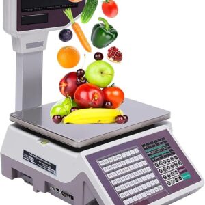 Bilancia elettronica con stampante termica per etichette e display a palo, capacità 30 kg, precisione 10 g, per uso al dettaglio e supermercato