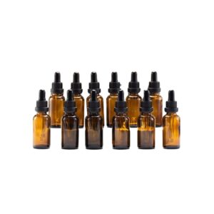 Set 12 Flaconi Contagocce in Vetro Ambrato 30 ml con Etichette, Pipette Graduate e Imbuti – Bottiglie per Oli Essenziali, Aromaterapia, Cosmetici e Laboratorio
