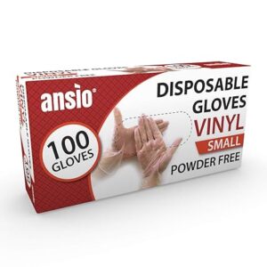 ANSIO Guanti monouso in Vinile, Confezione da 100, non sterile, senza polvere e senza lattice Guanti monouso, Taglia - S