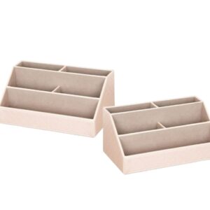 Set di 2 Organizer da Scrivania in Ecopelle Rosa – Portaoggetti Multifunzionale per Ufficio, Makeup e Casa – Organizer per Penne, Cosmetici, Telecomandi e Accessori – 29,5 x 11 x 11 cm