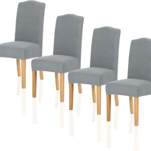 TIANSHU Fodere coprisedia 4 Pezzi Set,coprisedie con Schienale Elasticizzato Morbido Spandex Elasticizzato,Pranzo Mobili da Cerimonia Nuziale Moderni Decorazione(4 Pezzi,Grigio Chiaro)