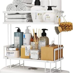 Organizer per il bagno a 2 animali, con 2 ganci per appenderlo, base adesiva, perforazione libera del bagno, bianco