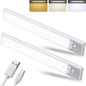Luci LED Per Armadio 2 Pezzi Luce Notturna 1500mAH con Sensore di Movimento 3 Colori Luce Armadio 41 LED Striscia Magnetica Adesiva Ricaricabile USB AUTO/ON/OFF per Soggiorno Camere Scale