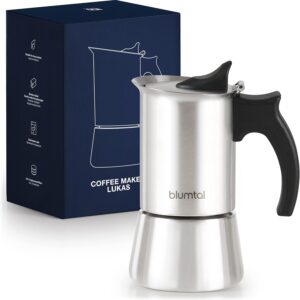 Blumtal Moka Caffettiera Induzione, con Guardnizione di Ricambio, 6 Tazzine, in Acciaio Inox adatta all'Induzione,