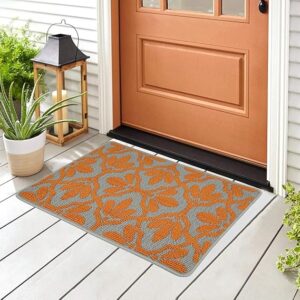 Zerbino Tappeto Ingresso casa Ingresso Esterno e Interno Lavabile Impermeabile Antiscivolo per Ingresso Porta, Cucina, Appartamento, casa e Ufficio (Leaves 3, 24" x 36")