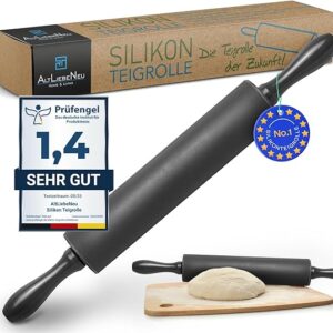 Mattarello (con 3 ricette) in silicone per mattarello consente di stendere facilmente l'impasto con poco sforzo, mattarello, utensili da forno, antracite