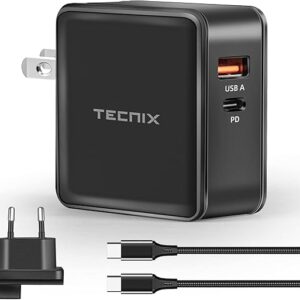 Caricatore USB C da 65 W, con cavo di ricarica rapido, QC 3.0 USB C PD, spina US/EU per viaggi, spina USB con 2 porte di ricarica per computer portatili, tablet, Pad Pro, Lenovo, Switch ecc