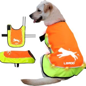 LaRoo Impermeabili per Cani, LED Luminoso Riflettente Impermeabile per Cani con Protezione per la Pancia, Ricaricabile USB Giubbotti di Sicurezza per cani Taglia Piccola Grand (L)
