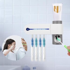 Luce UV Sterilizzatori per Spazzolini Montaggio a Parete Porta Spazzolino da Denti Distributore Automatico di Dentifricio per Bagno Bambini e Adulti(EU Plug)
