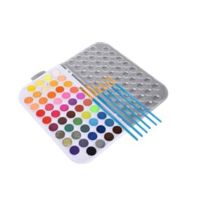 Set Acquerelli 48 Colori con 6 Pennelli – Tavolozza Acquerelli Lavabili per Bambini, Adulti e Principianti – Scatola Portatile con Tavolozza Integrata