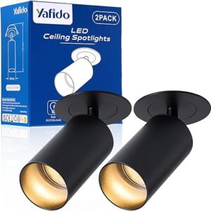 Yafido 2 Pezzi LED Faretti da soffitto GU10 Faretto Lampada Nessuno sfarfallio,Può essere verticale di 90 ° e ruotato di 360 °plafoniera faretto Lampade da soffitto Nero [Classe di efficienza energetica E]