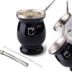 Set opaco Argentino per Yerba Mate – Include lampadina in acciaio inox e spazzola per la pulizia delle lampadine – Kit opaco doppia parete acciaio inox - nero