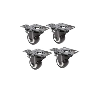 Set 4 Ruote Girevoli con Freno 50 mm in Poliuretano, Rotelle per Mobili e Carrelli ad Alta Resistenza, Ruote Piroettanti 360° con Piastra di Montaggio, Capacità 135 kg