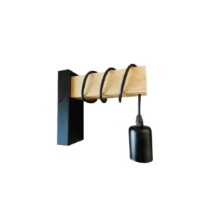 Applique da Parete in Legno e Metallo Nero – Lampada Stile Industriale Loft con Attacco E27 – Illuminazione Moderna per Camera, Soggiorno, Corridoio e Ufficio