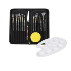 Set 18 Pennelli per Pittura Acrilica con Tavolozza e Custodia – Pennelli in Nylon con Manico in Legno per Acquerello, Olio, Guazzo e Disegno Artistico