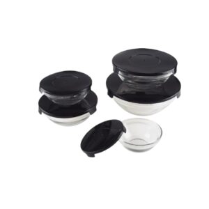 Set 5 Ciotole in Vetro con Coperchio Colorato – 10 Pezzi Contenitori Alimentari Ermetici Impilabili – Per Frigorifero, Freezer, Microonde e Lavastoviglie