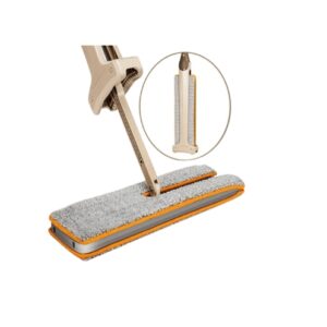 Mop Lavapavimenti Double Face Autosgocciolante con Rotazione 360° – Lavapavimenti in Microfibra con 2 Panni, Manico in Acciaio Inox e Sistema Senza Strizzare a Mano