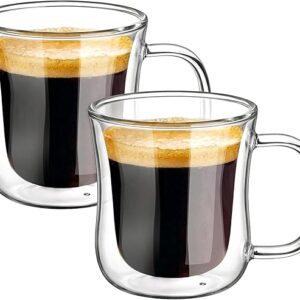 ecooe 120ml*2 Tazza Caffè Doppio Vetro Borosilicato,Bicchieri da Espresso a Doppia Parete con Manico,Tazzine Vetro Doppio per Tè,Caffè