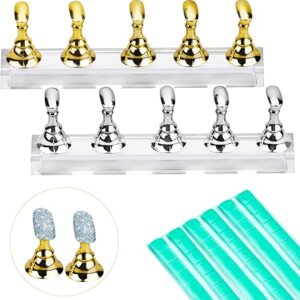 Inntek 2 Set di supporto magnetico per unghie finte in acrilico, supporto per unghie, 96 argille di mastice viscosi riutilizzabili verdi (oro, argento)