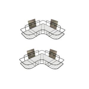 Set 2 Mensole Angolari da Bagno Senza Foratura – Portaoggetti Triangolari Neri da Parete, Installazione Adesiva