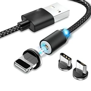 Cavo USB 3 in 1 Magnetico caricatore cavo Magnetico 3-In-1 Cavo Usb C Magnetico Ricarica Rapida 360 Cavo Magnetico Usb C In Nylon E Lega Di Alluminio Trasmissione Per Android (Nero) 1 Metro