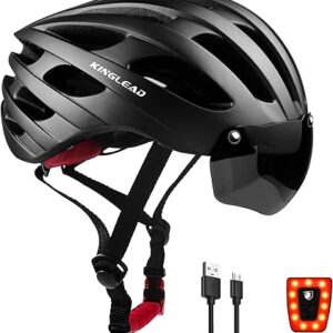 Caschi da Bici per Uomo e Donna, con Occhiali Magnetici e Luce USB Ricaricabile,WT049 NERO