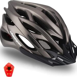 Shinmax Casco Bici Uomo Donna con LED Luce di Sicurezza Casco MTB con Visiera da Bici Ultraleggero Corsa Adulto Unisex da Bicicletta Ciclismo Protezione Regolabile