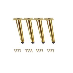 4 Piedini per Mobili in Metallo Oro con Piastra di Montaggio e Viti Incluse – Gambe Coniche per Tavolo, Letto, Armadio, Divano e Mobile TV – Resistenti, Eleganti e Facili da Installare