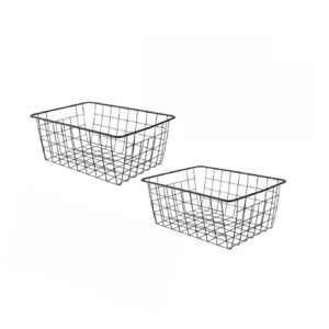 Set da 2 Cestini Portaoggetti in Metallo Nero – Cestini Organizzatori a Griglia con Manici Integrati – Contenitori Multiuso per Cucina, Bagno, Ufficio e Dispensa – 38 x 28 x 15 cm