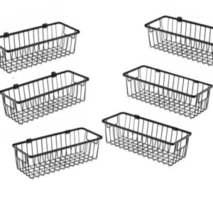 Set da 6 Cestini Portaoggetti in Filo Metallico Nero con Maniglie Integrate e Piedini Antigraffio – 33 x 10 x 10 cm – Organizzatore Rustico per Bagno, Cucina, Dispensa, Armadi e Lavanderia