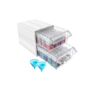 Set 2 Contenitori per Diamond Painting con 70 Scatoline Trasparenti e 2 Imbuti in Silicone – Organizer Porta Perline, Strass, Accessori per Ricamo Diamante, Gioielli Fai da Te e Hobby Creativi