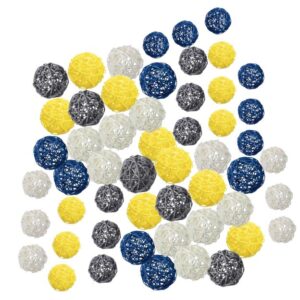 Set 40 Palline Decorative in Rattan Naturale, Palline Intrecciate per Vasi e Centrotavola, Decorazioni Casa Fai da Te in Blu Navy, Giallo, Grigio e Bianco, 2 Dimensioni Assortite